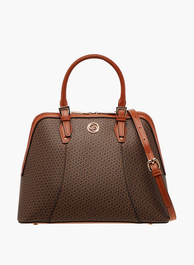 Celeste Monogram Print Tote Bag with Detachable Strap and Zip Closure - Image 1