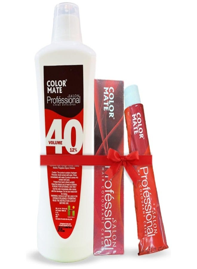 Color Mate Salon Professional hair colourant creme (2 tubes) 80g + Hair Colour Developer 40Vol 12% | 1000 Ml COMBO. (Copper red 8.65) - Image 1
