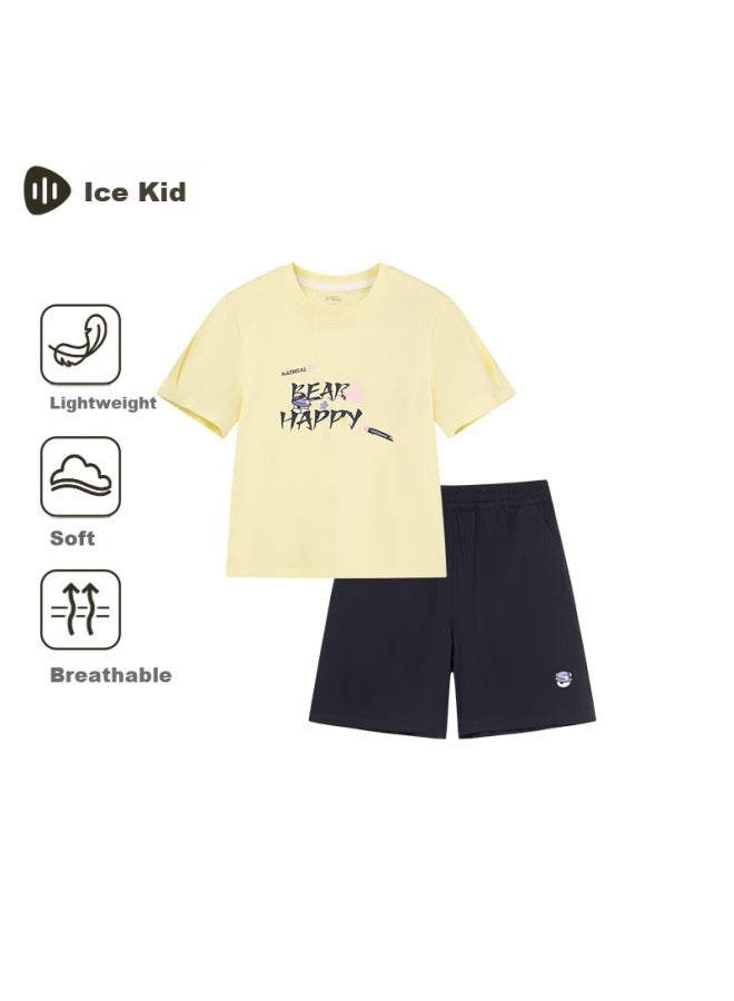 Souhait Girls' Summer  Two-piece Set Short Sleeve And Shorts Light Sour Green Size 120 - Image 1