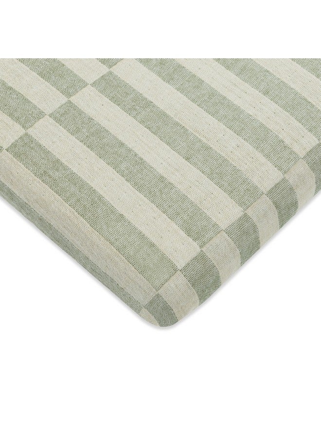 Babyletto 100% Organic Cotton All-Stages® Midi Crib Sheet, GOTS-Certified, Fitted 360°, Ultra-Soft and Breathable Muslin - Moss Green Offset Stripe - Image 1