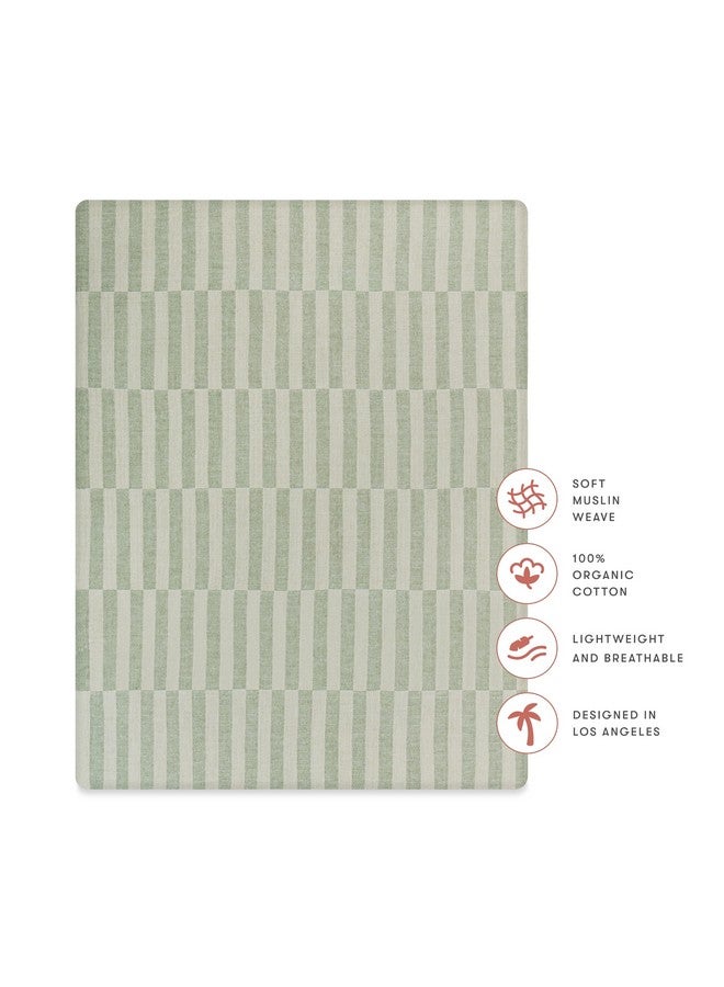 Babyletto 100% Organic Cotton All-Stages® Midi Crib Sheet, GOTS-Certified, Fitted 360°, Ultra-Soft and Breathable Muslin - Moss Green Offset Stripe - Image 4