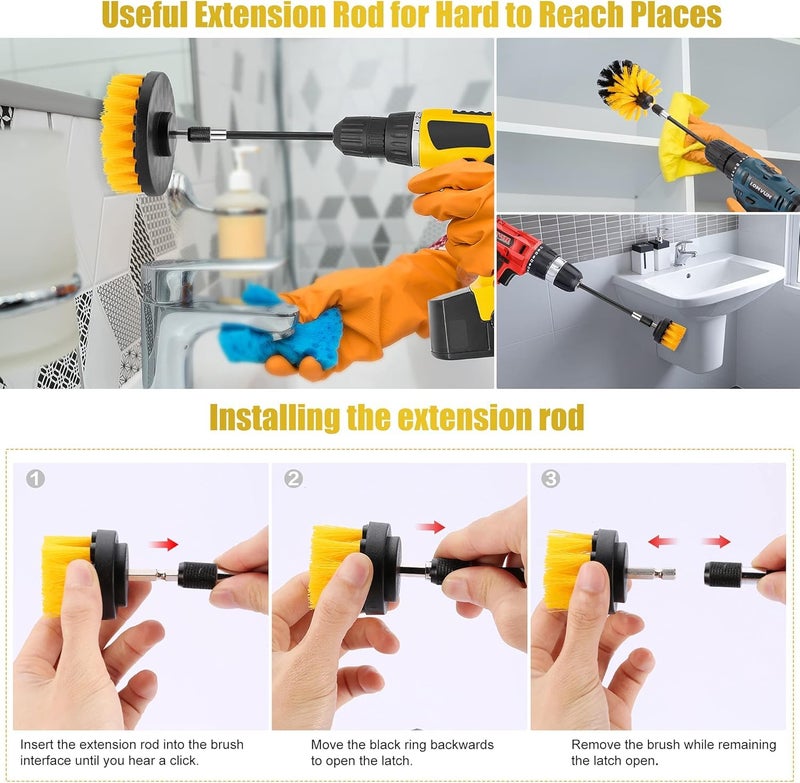 VANITYA 8 Pcs Power Drill Scrubber Brush Set, Attachments Scrub Brush Pads Set, Reusable Multipurpose Scrubbing Pad for Bathroom Surfaces, Grout, Floor, Shower, Tile, (Without Drill Machine) - Image 2