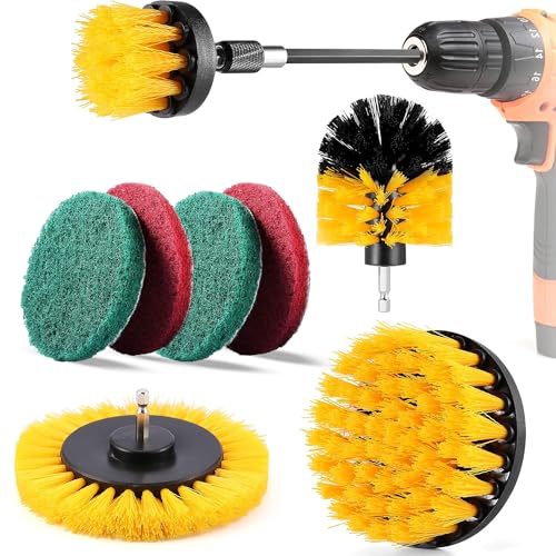 VANITYA 8 Pcs Power Drill Scrubber Brush Set, Attachments Scrub Brush Pads Set, Reusable Multipurpose Scrubbing Pad for Bathroom Surfaces, Grout, Floor, Shower, Tile, (Without Drill Machine) - Image 1