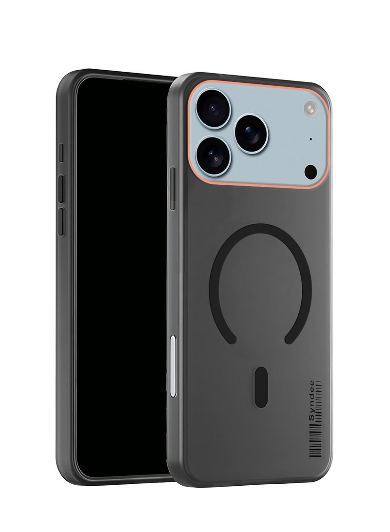 سيندي غطاء حالة أنيق لهاتف آبل آيفون 17 برو 5G 2025 سلسلة سندي هجين شفاف ماغسيف مع شحن مغناطيسي وحواف كاميرا مرتفعة - أسود - Image 1