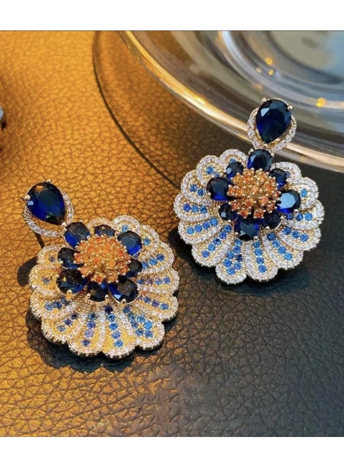 YOJO 925 Sterling Silver Needle High-Grade Elegant Blue Flowers Dangle Earnings with Zirconia Stone for Women and Girls Fashion，Comes With a Gift Box Everyday Jewelry  - Image 1