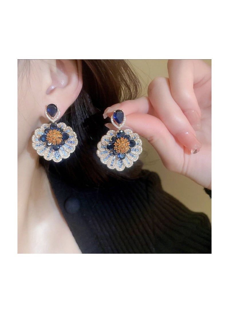 YOJO 925 Sterling Silver Needle High-Grade Elegant Blue Flowers Dangle Earnings with Zirconia Stone for Women and Girls Fashion，Comes With a Gift Box Everyday Jewelry  - Image 4