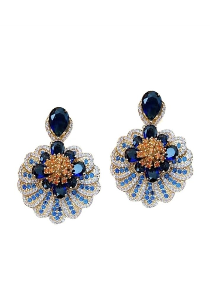 YOJO 925 Sterling Silver Needle High-Grade Elegant Blue Flowers Dangle Earnings with Zirconia Stone for Women and Girls Fashion，Comes With a Gift Box Everyday Jewelry  - Image 2