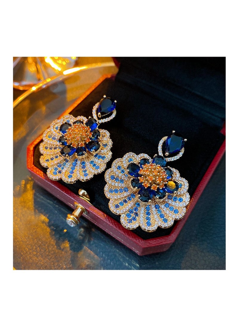 YOJO 925 Sterling Silver Needle High-Grade Elegant Blue Flowers Dangle Earnings with Zirconia Stone for Women and Girls Fashion，Comes With a Gift Box Everyday Jewelry  - Image 3