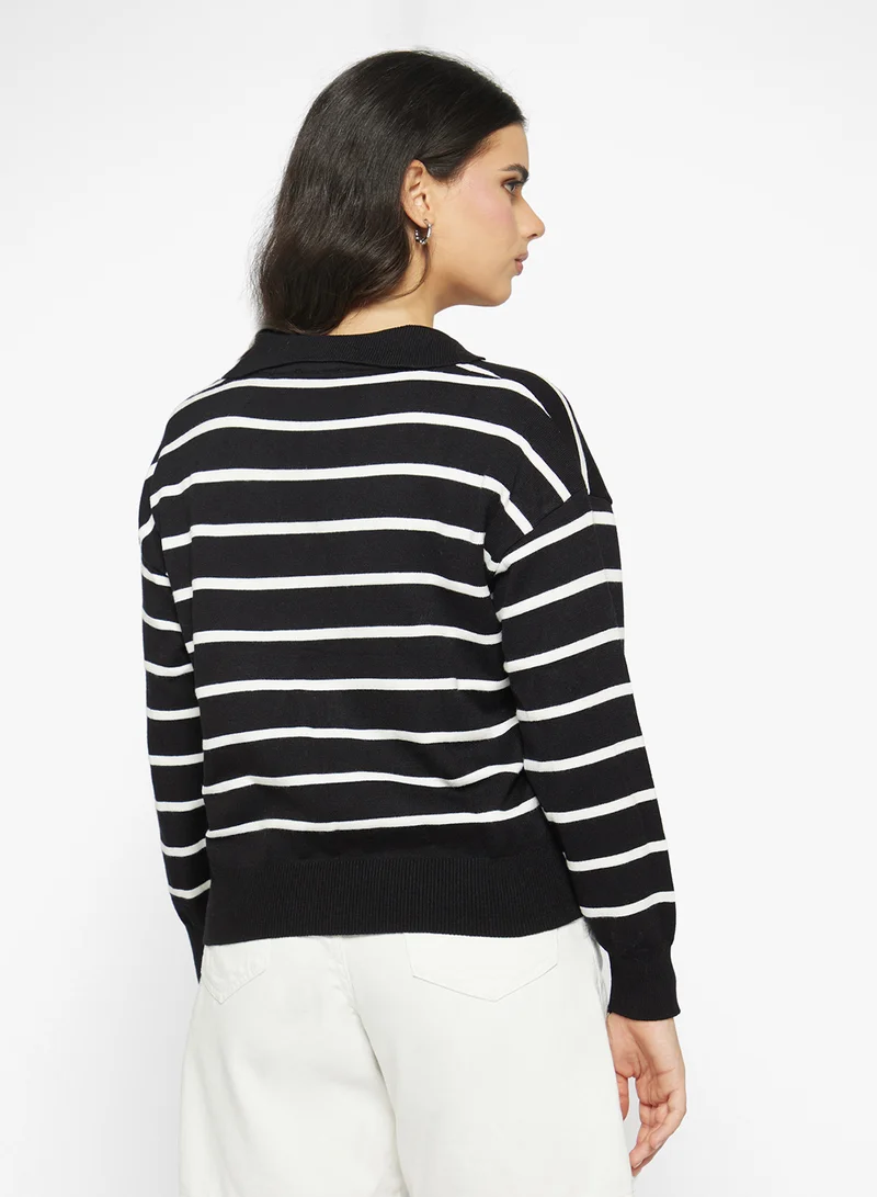 جينجر Polo Neck Stripe Jumper