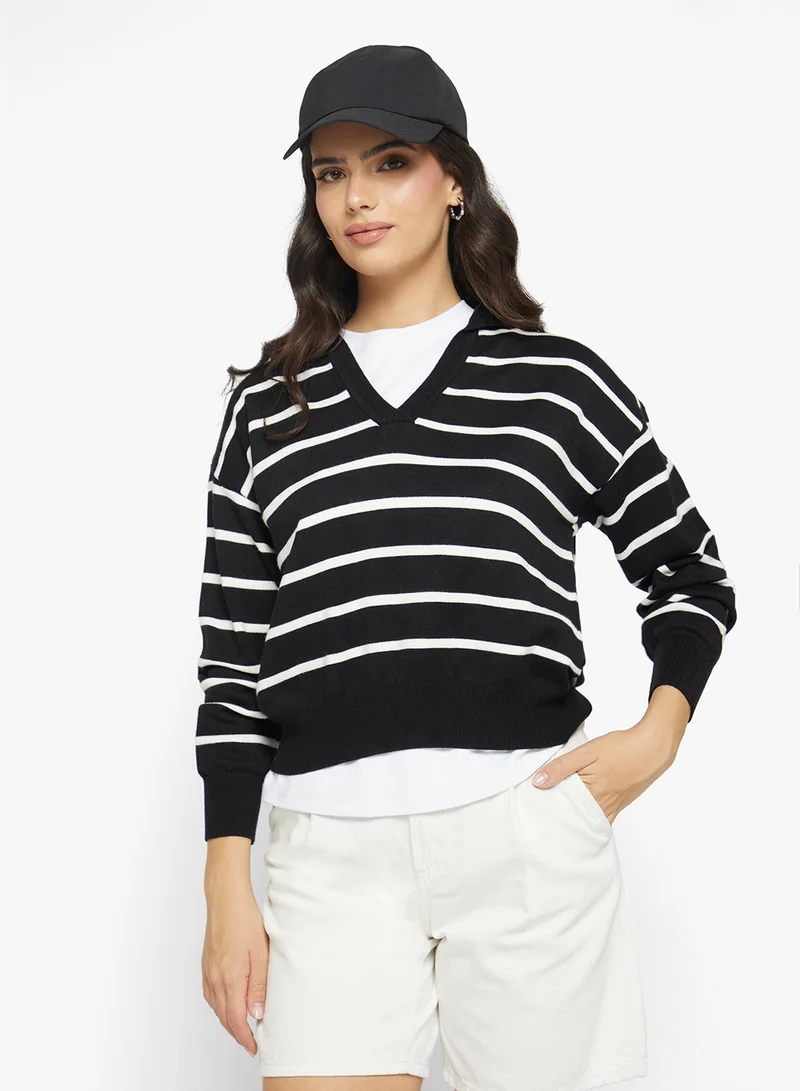 جينجر Polo Neck Stripe Jumper