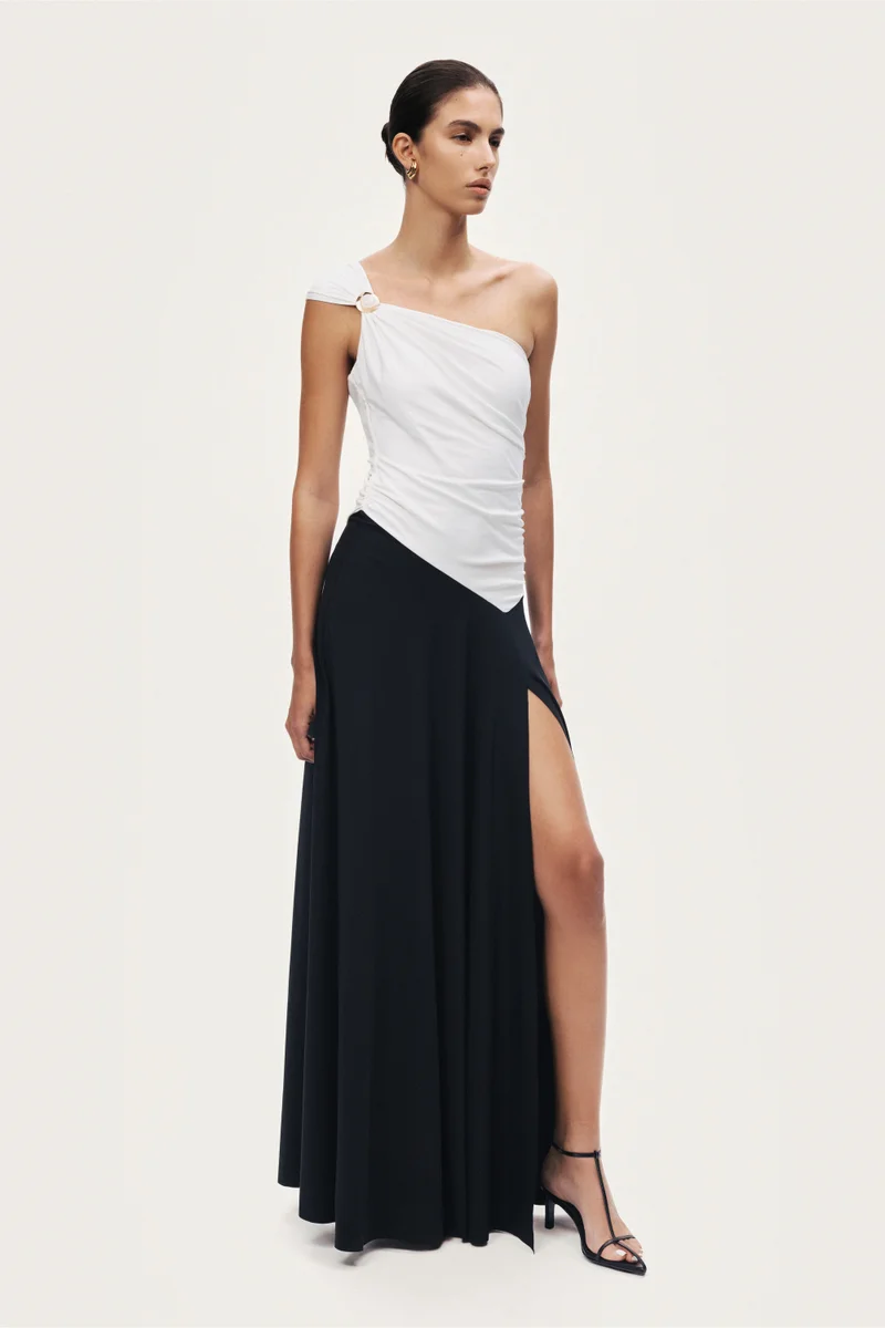 نوكتورن One-Shoulder Contrast Maxi Dress