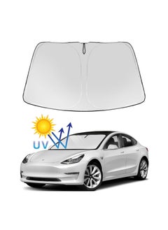 Tesla Model Y & Model 3 Windshield Sunshade - Upgraded Folding Sun Visor Protector & Cover for 2022, Effective Sun Shade Solution