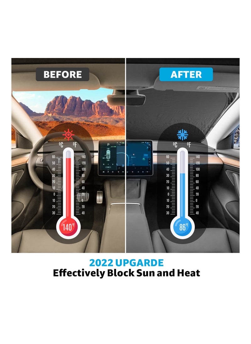 Generic - Tesla Model Y & Model 3 Windshield Sunshade - Upgraded Folding Sun Visor Protector & Cover for 2022, Effective Sun Shade Solution - Image 1