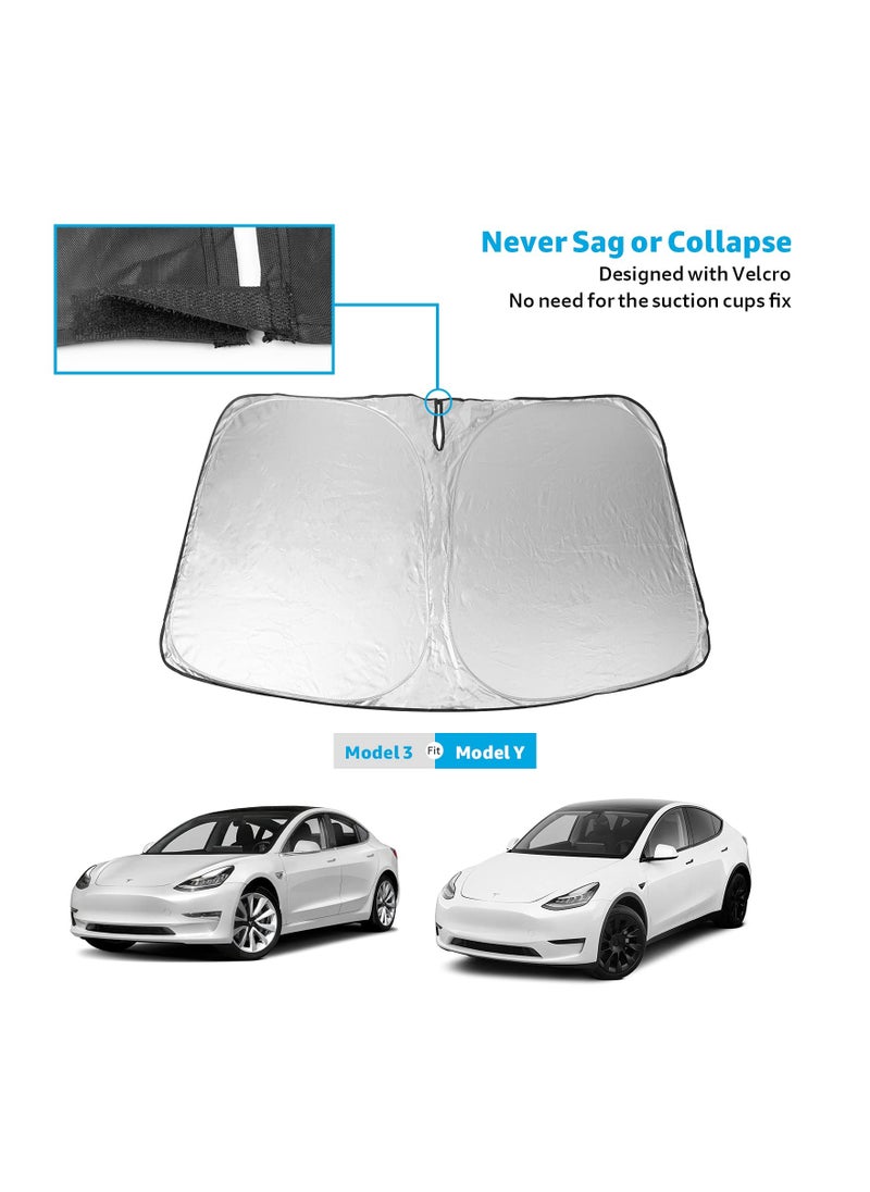 Generic - Tesla Model Y & Model 3 Windshield Sunshade - Upgraded Folding Sun Visor Protector & Cover for 2022, Effective Sun Shade Solution - Image 1
