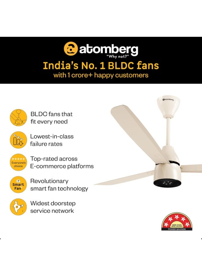 atomberg Renesa Enzel 1200mm BLDC Ceiling Fan with Remote Control | BEE 5 star Rated Energy Efficient Ceiling Fan | High Air Delivery with LED Indicators| 3 Year Warranty (Seasand Ivory) - Image 3
