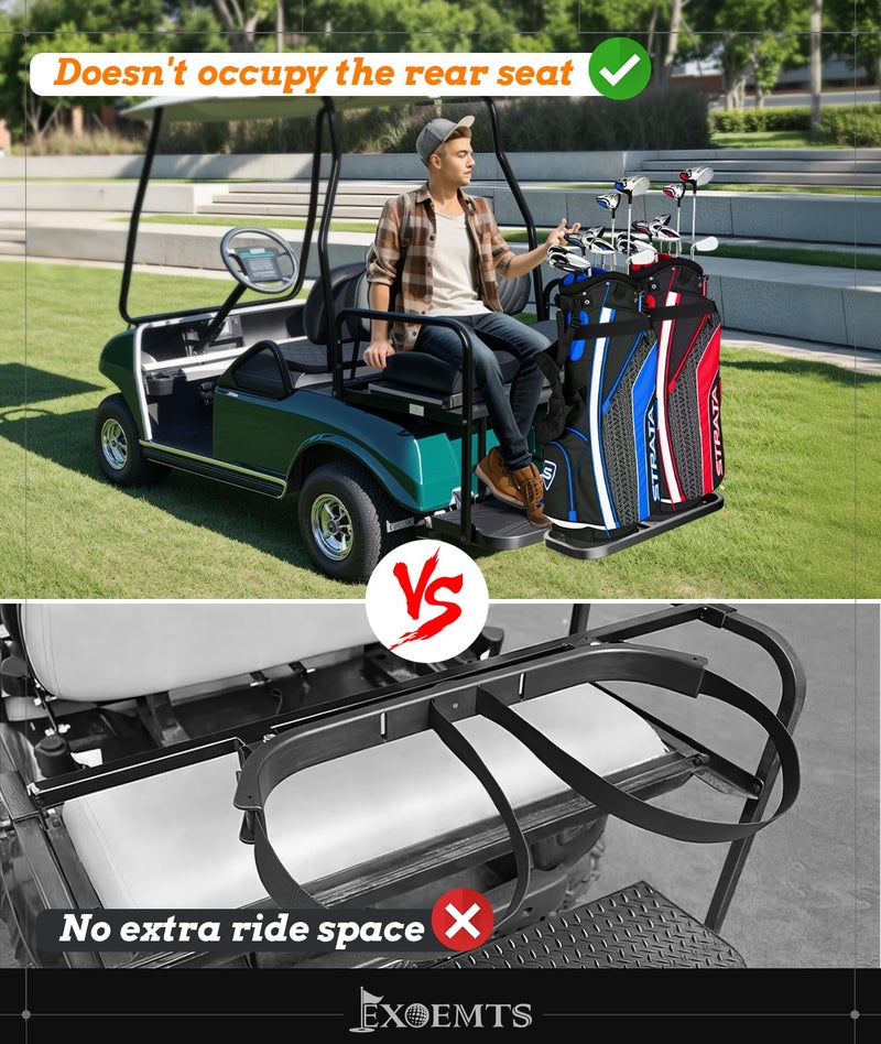 EXOEMTS Foldable Golf Cart Rear Seat Bag Holder, Upgraded Golf Cart Rear Seat Bag Rack ONLY FITS 8-Inch Max Width Grab Bar, for 4-Seater EZGO Club Car Yamaha, Preinstalled, Space-Saving, No-Drill - Image 5