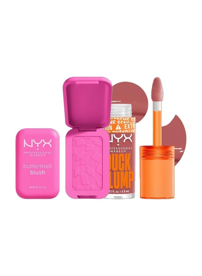 NYX PROFESSIONAL MAKEUP Buttermelt Blush, Powder Blush, Up To 12 H Wear, Fade & Transfer Resistant, My Butta Half & Duck Plump Lip Plumping Lacquer - Nude Swings Bundle - Image 1