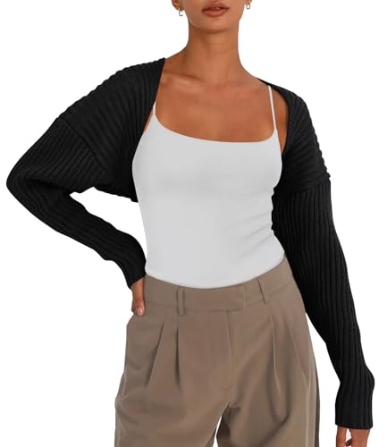 LILLUSORY Womens Cropped Cardigans Bolero Shrug Fall Sweater Cute Tops Fashion Trendy Long Sleeve Outfit Y2K Clothes Black S - Image 1