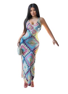 MANIKAN Women’s Maxi Home Dress Fitted Floral Design with Back Opening and Adjustable Ties  - Image 3
