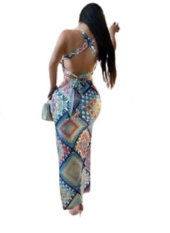 MANIKAN Women’s Maxi Home Dress Fitted Floral Design with Back Opening and Adjustable Ties  - Image 2