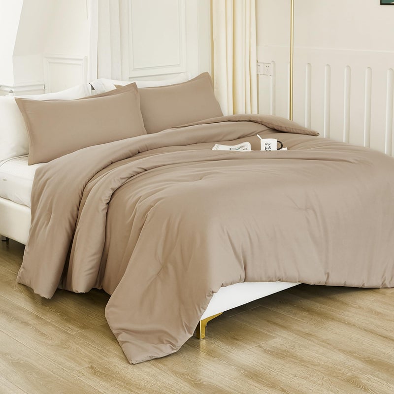 Litanika Litanika California King Size Taupe Comforter Set  3 Pieces Cal King Solid Bedding Comforter Set  All Season Fluffy Bed Set (104x96In Comforter & 2 Pillowcases)  - Image 3