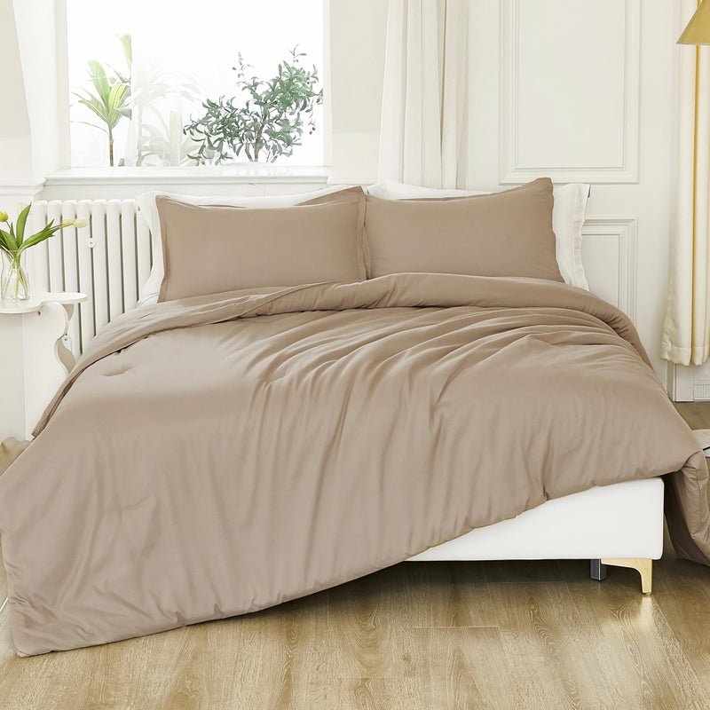 Litanika Litanika California King Size Taupe Comforter Set  3 Pieces Cal King Solid Bedding Comforter Set  All Season Fluffy Bed Set (104x96In Comforter & 2 Pillowcases)  - Image 4