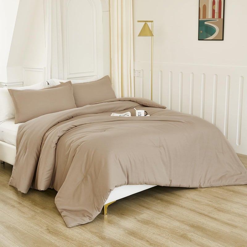 Litanika Litanika California King Size Taupe Comforter Set  3 Pieces Cal King Solid Bedding Comforter Set  All Season Fluffy Bed Set (104x96In Comforter & 2 Pillowcases)  - Image 1