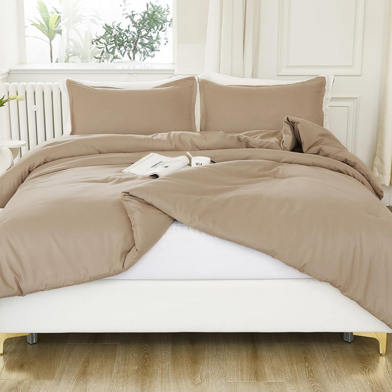 Litanika Litanika California King Size Taupe Comforter Set  3 Pieces Cal King Solid Bedding Comforter Set  All Season Fluffy Bed Set (104x96In Comforter & 2 Pillowcases)  - Image 2