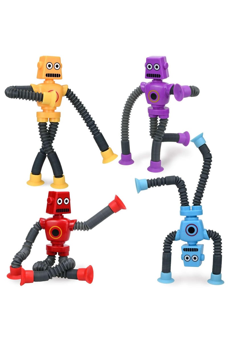 عام ألعاب روبوت أنابيب البوب (4 قطع)، ألعاب روبوتية شفط تلسكوبية، مهارات حركية دقيقة للأطفال الصغار والتعلم الإبداعي، ألعاب حسية للأطفال المصابين بالتوحد بعمر 3-6 سنوات، هدايا حفلات للأولاد والبنات. - Image 1