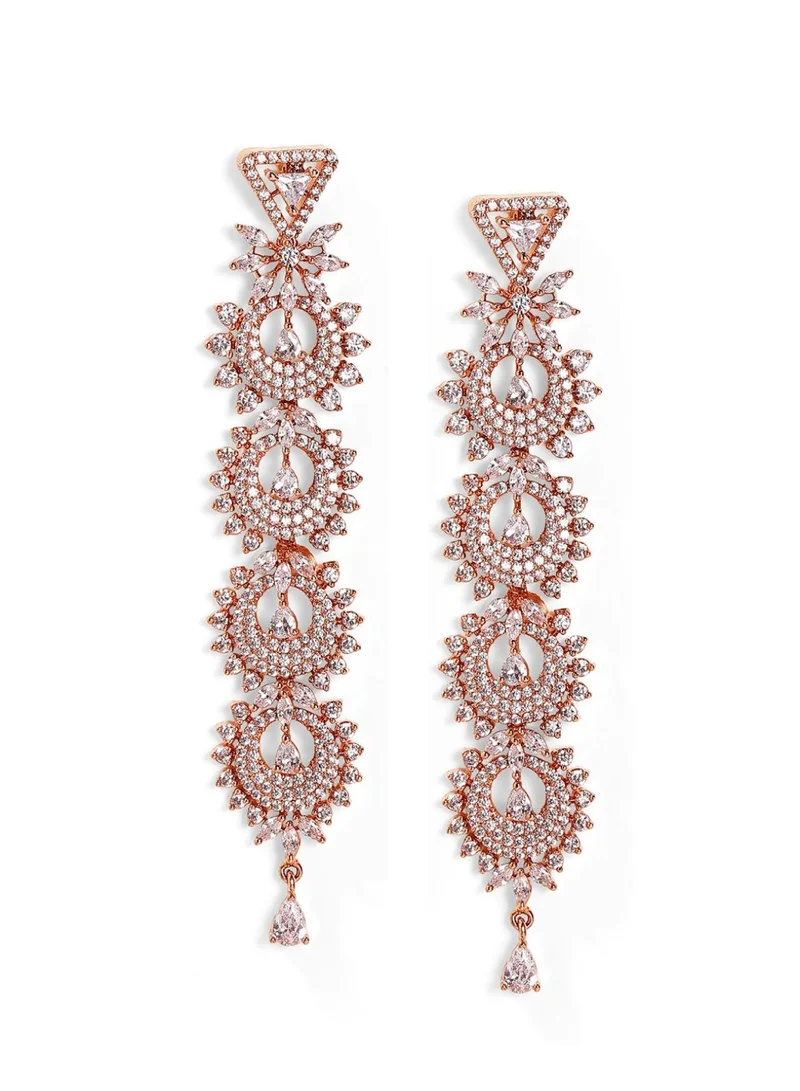 Priyaasi Rose Stone Studded Floral Contemporary Drop Earrings