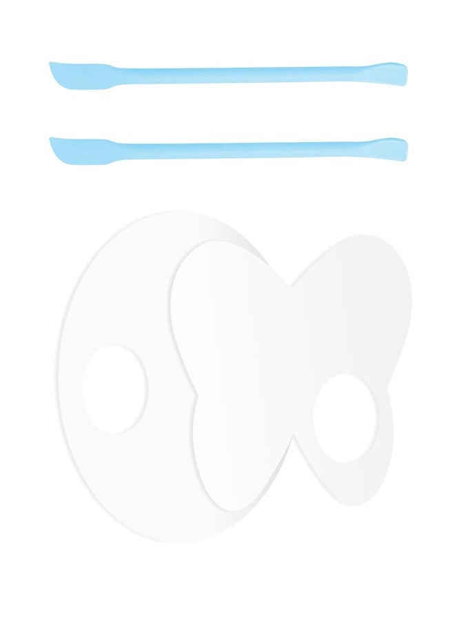LuckyOpt Makeup Mixing Palette Spatula Set, 2PCS Mini Acrylic Makeup Palette & 2PCS Silicone Skincare Spatula, Cream Foundation Palette for Mixing & Save Cosmetics (Blue,Circle+Butterfly) - Image 1
