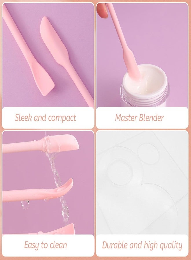 LuckyOpt Makeup Mixing Palette Spatula Set, 2PCS Mini Acrylic Makeup Palette & 2PCS Silicone Skincare Spatula, Cream Foundation Palette for Mixing & Save Cosmetics (Blue,Circle+Butterfly) - Image 5