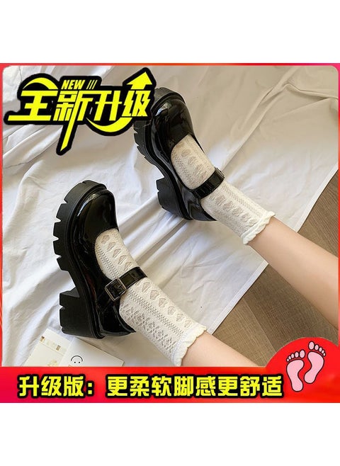 2024 Japanese Thick-Soled JK Uniform Lolita Shoes Black gloss [upgraded version]