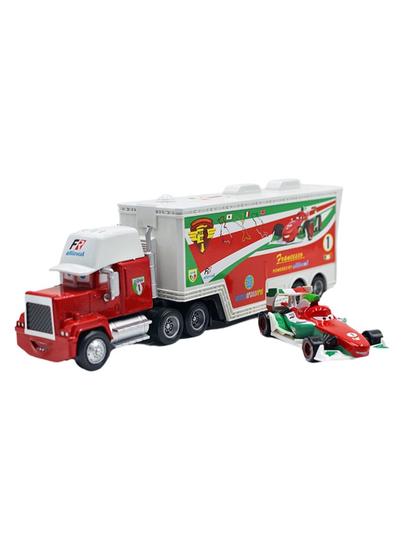 Cars Racing Container Truck Racing Alloy Set Toy Model Children's Gift Desktop Ornaments (F1 White Container Truck + F1 Racing Car) - Image 1