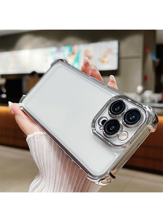 NIBEMINENT Electroplated Four Corner Anti Drop Protective TPU Case Cover For iPhone 16 Pro Max, Silver