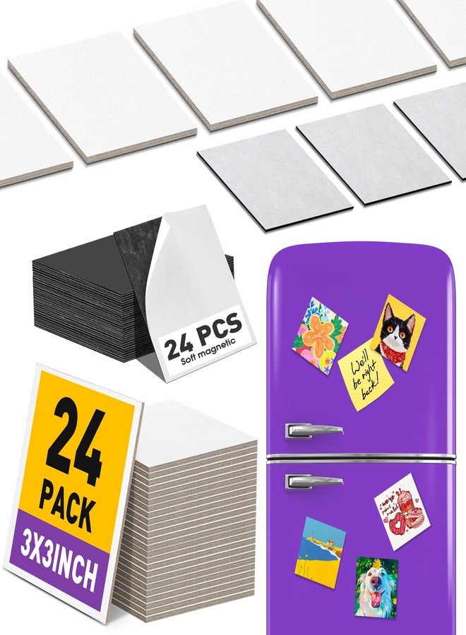 ESRICH 24 Pack 3x3IN Mini Magnetic Canvas Panels, Small Canvases for Painting for Oil, Watercolor, Acrylic Painting & DIY Crafts with 24PCS 3x3IN Square Flat Canvas Boards, 24PCS Soft Magnets - Image 1