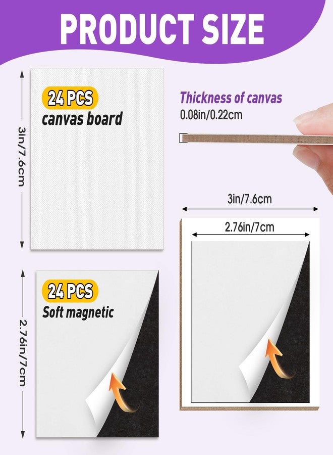 ESRICH 24 Pack 3x3IN Mini Magnetic Canvas Panels, Small Canvases for Painting for Oil, Watercolor, Acrylic Painting & DIY Crafts with 24PCS 3x3IN Square Flat Canvas Boards, 24PCS Soft Magnets - Image 3