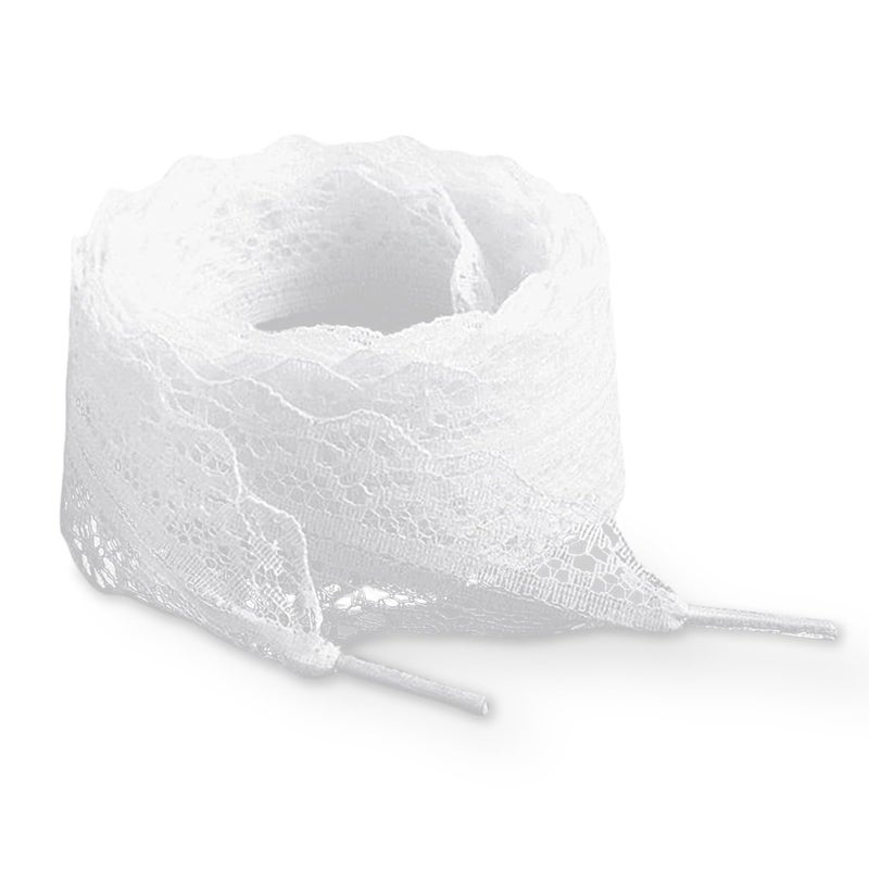 uadbau 2 Pairs Lace Shoelaces, 120cm Flat Ribbon Shoe Laces for Women, Fancy 3cm Wide Sneaker Shoelaces, Decorative and Comfortable â€“ White - Image 1