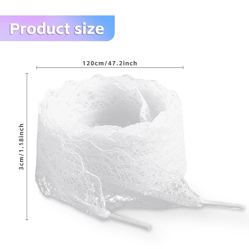 uadbau 2 Pairs Lace Shoelaces, 120cm Flat Ribbon Shoe Laces for Women, Fancy 3cm Wide Sneaker Shoelaces, Decorative and Comfortable â€“ White - Image 2