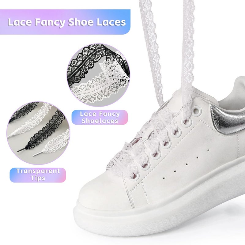 uadbau 2 Pairs Lace Shoelaces, 120cm Flat Ribbon Shoe Laces for Women, Fancy 3cm Wide Sneaker Shoelaces, Decorative and Comfortable â€“ White - Image 3