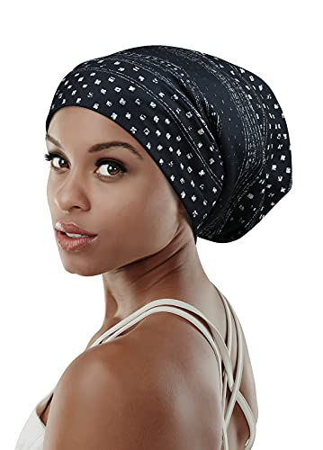 FocusCare Womens Tam Hat Beanie Satin Lined Slouchy Sleep Cap Black Sky - Image 2