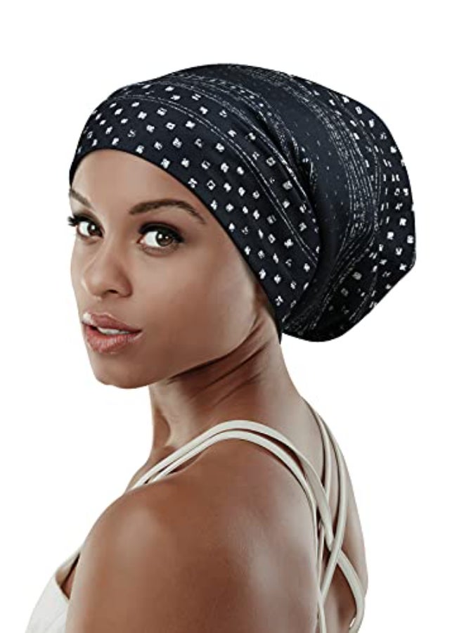 FocusCare Womens Tam Hat Beanie Satin Lined Slouchy Sleep Cap Black Sky - Image 1