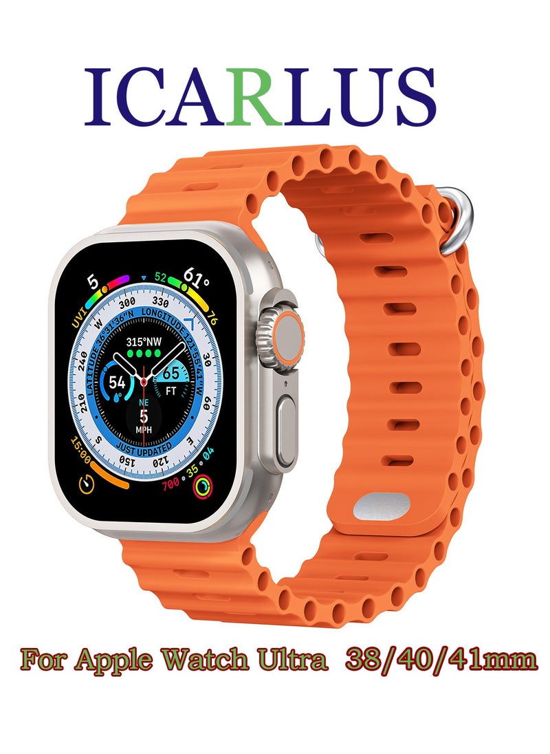 ICARLUS Ocean Band Compatible with Apple Watch Ultra Band 41/40/38mm Men Women, Soft Silicone Sport Band Replacement Strap for Apple Watch Ultra2/Ultra iWatch Series 9 8 7 SE 6 5 4 3 2 1 Orange  - Image 1