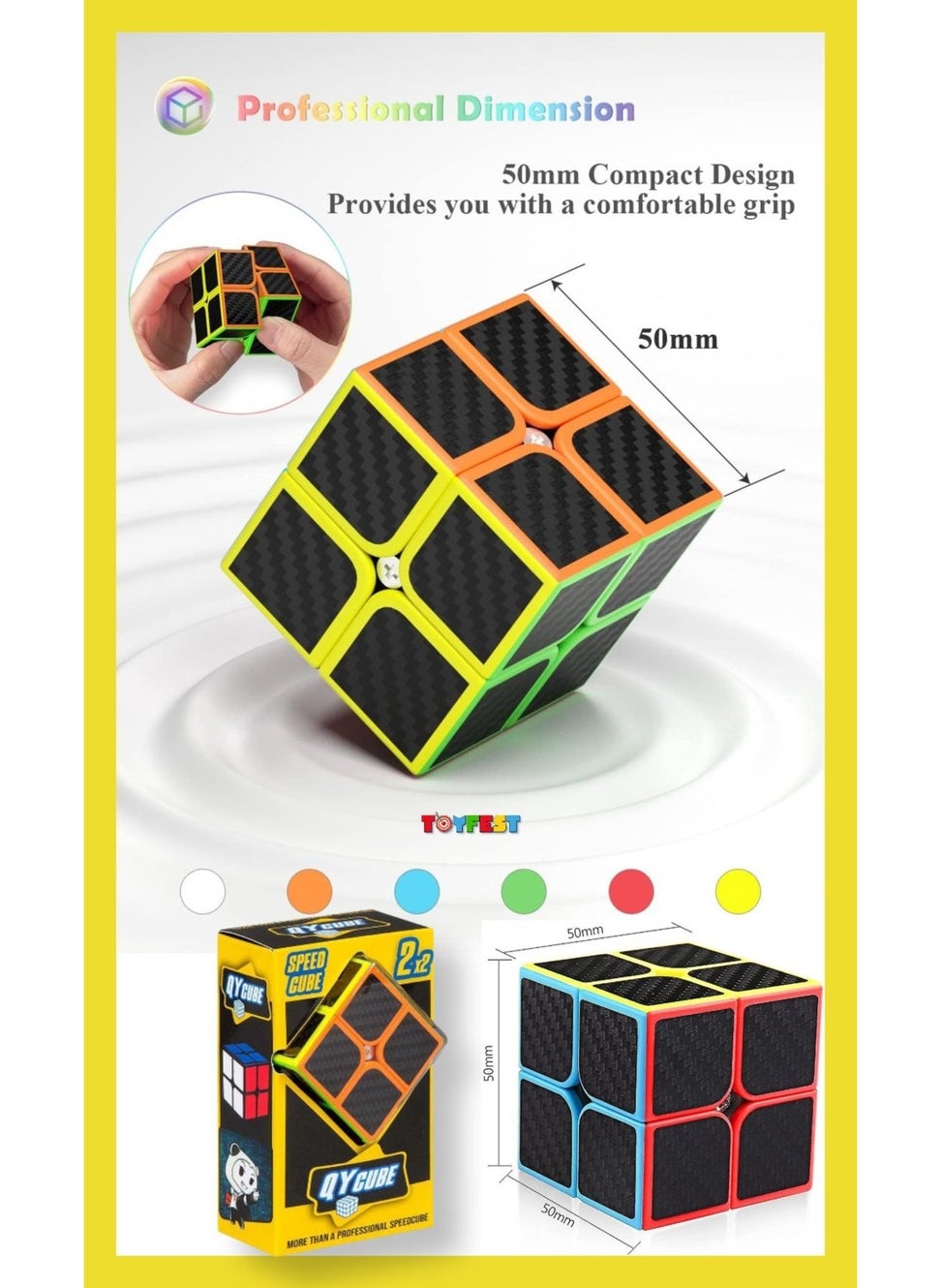 Toyfest 2x2 Fiber Carbon Qy Speed Intelligence Cube Mind Cube Rubik's Cube  - Image 1