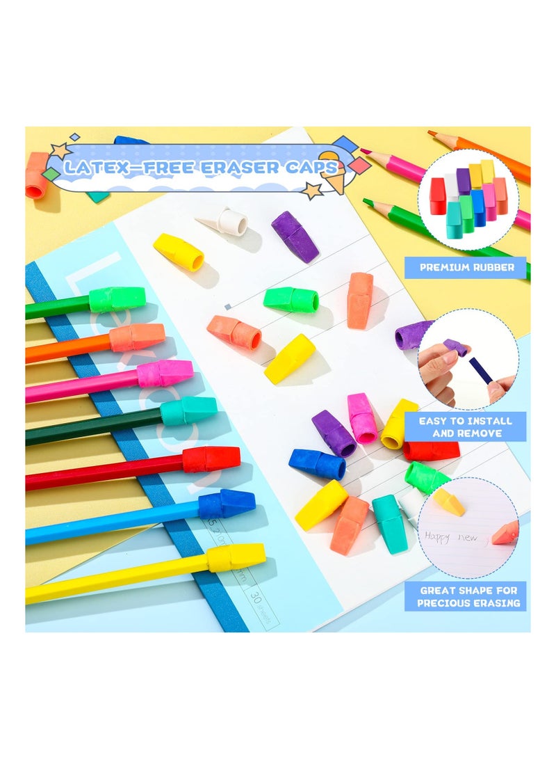 KASTWAVE Pencil Top Erasers, 100 Pcs Colored Cap Erasers Erasers, Pencil Eraser Toppers, Pencil Eraser Caps, Bulk Studying Supplies for Kids Students Teachers School Classroom Home Office, Erasers for Kids - Image 4