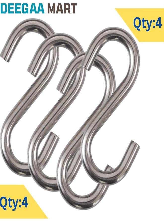 DEEGAA MART Heavy Duty Hanging S Hook Pack of 4 (6 MM) S Shaped Hooks for Hanging Porch,Boxing Bag, Swing Hammock Chair, Porch Silver. - Image 2