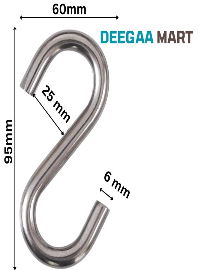 DEEGAA MART Heavy Duty Hanging S Hook Pack of 4 (6 MM) S Shaped Hooks for Hanging Porch,Boxing Bag, Swing Hammock Chair, Porch Silver. - Image 3