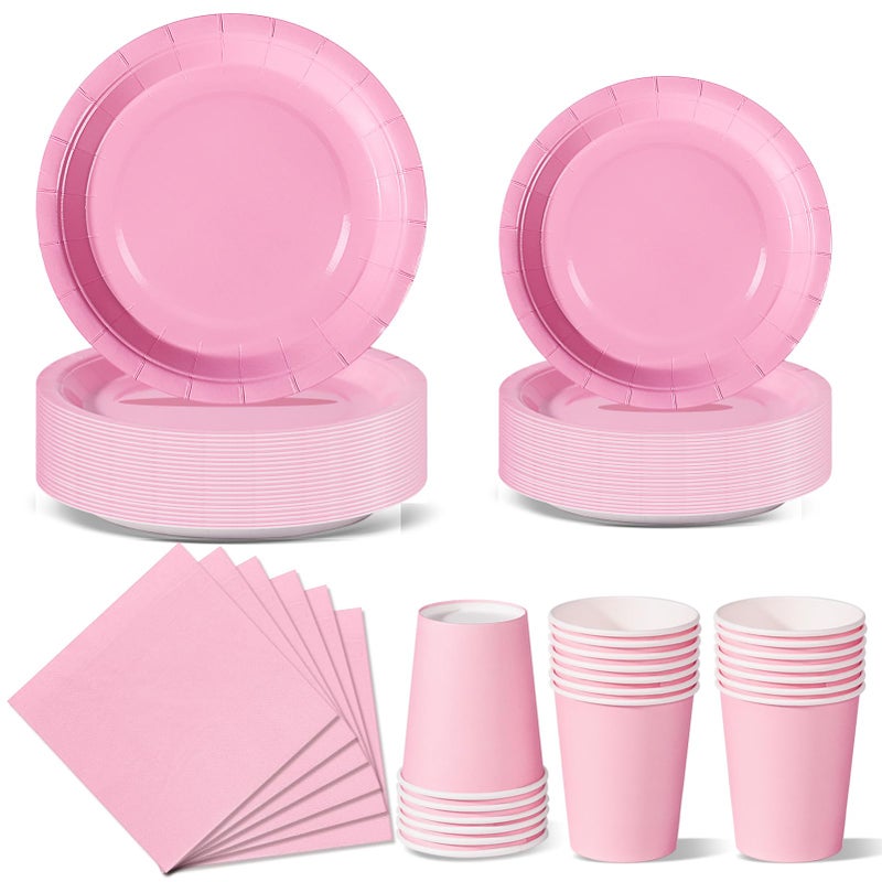 Nkaiso Light Pink Party Tableware  96 Piece Set with Solid Color Paper Plates Cups and Napkins for Birthday Parties