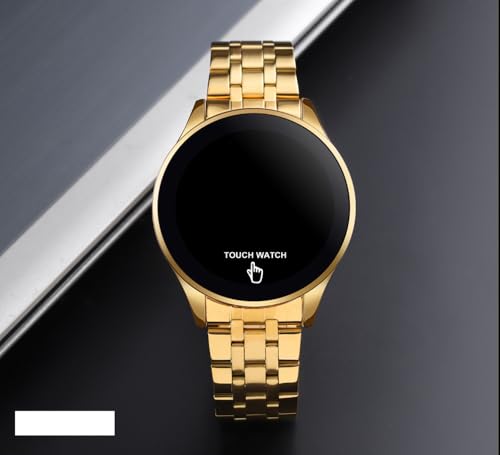 PASOY Touch Screen Digital LED Watch Green Highlight Backlight Stainless Steel WatchBand Waterproof Casual Sport Mens Womens Boys Watch (Gold) - Image 3