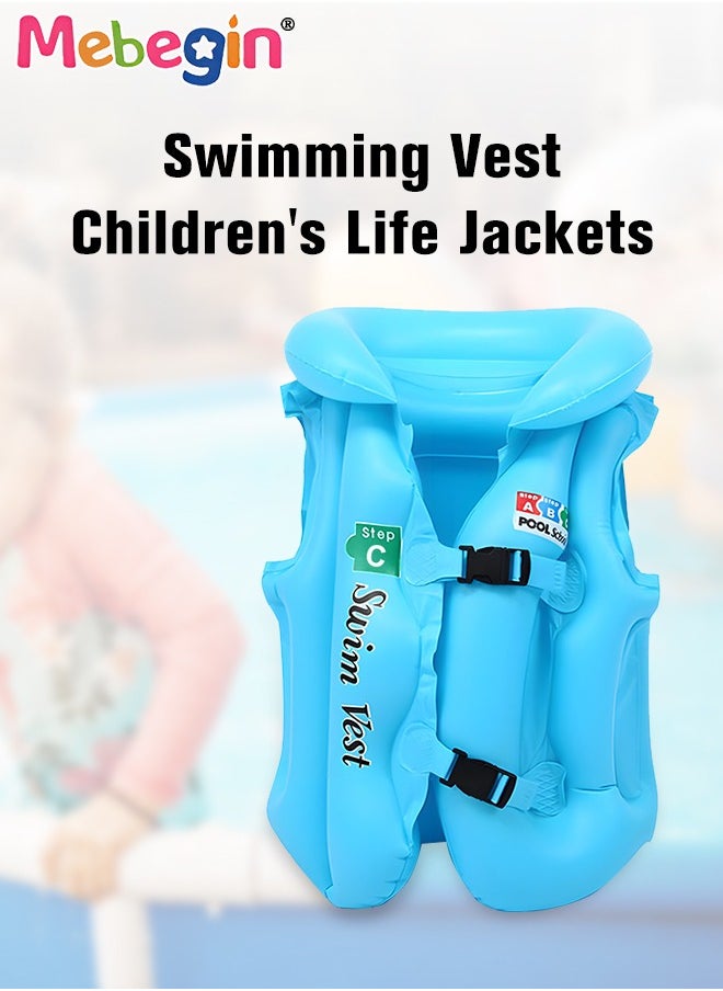 MEBEGIN 6Pcs Kids Swim Vest Set with Inflator Swimming Goggles, Sleeves, Swimming Bag, Nose Clip and Earplugs, Floatation Vest with Adjustable Buckles, Buoyancy Swimming Aid Float Jacket for Learning Swiming, Perfect for Pool, Swim Lesson, Beach and Water Party  - Image 1
